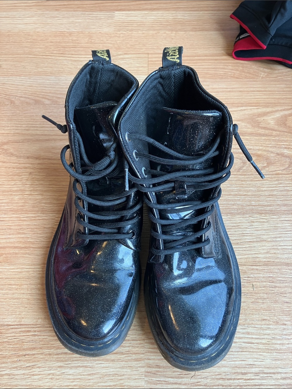 Black Glitter Lace-Up Combat Boots